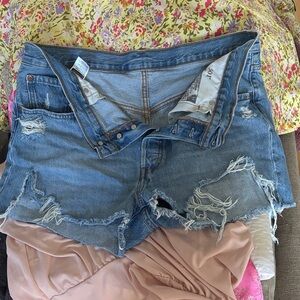 Levi's Light Blue Ripped Jean Shorts